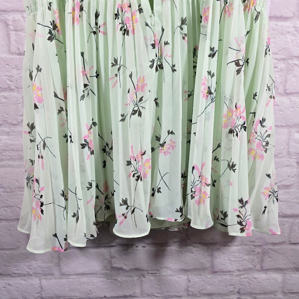 MS Self-Portrait Green Floral Pleat Mini Dress Women Size 2 NWT Sweetheart Cute - Picture 9 of 15